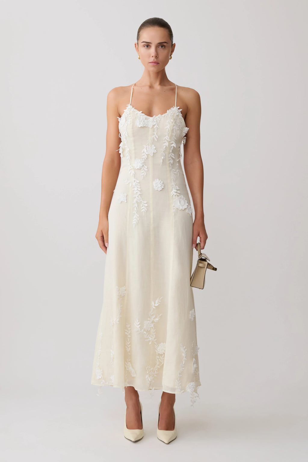 Odette Floral Lace Midi Dress - Buttermilk
