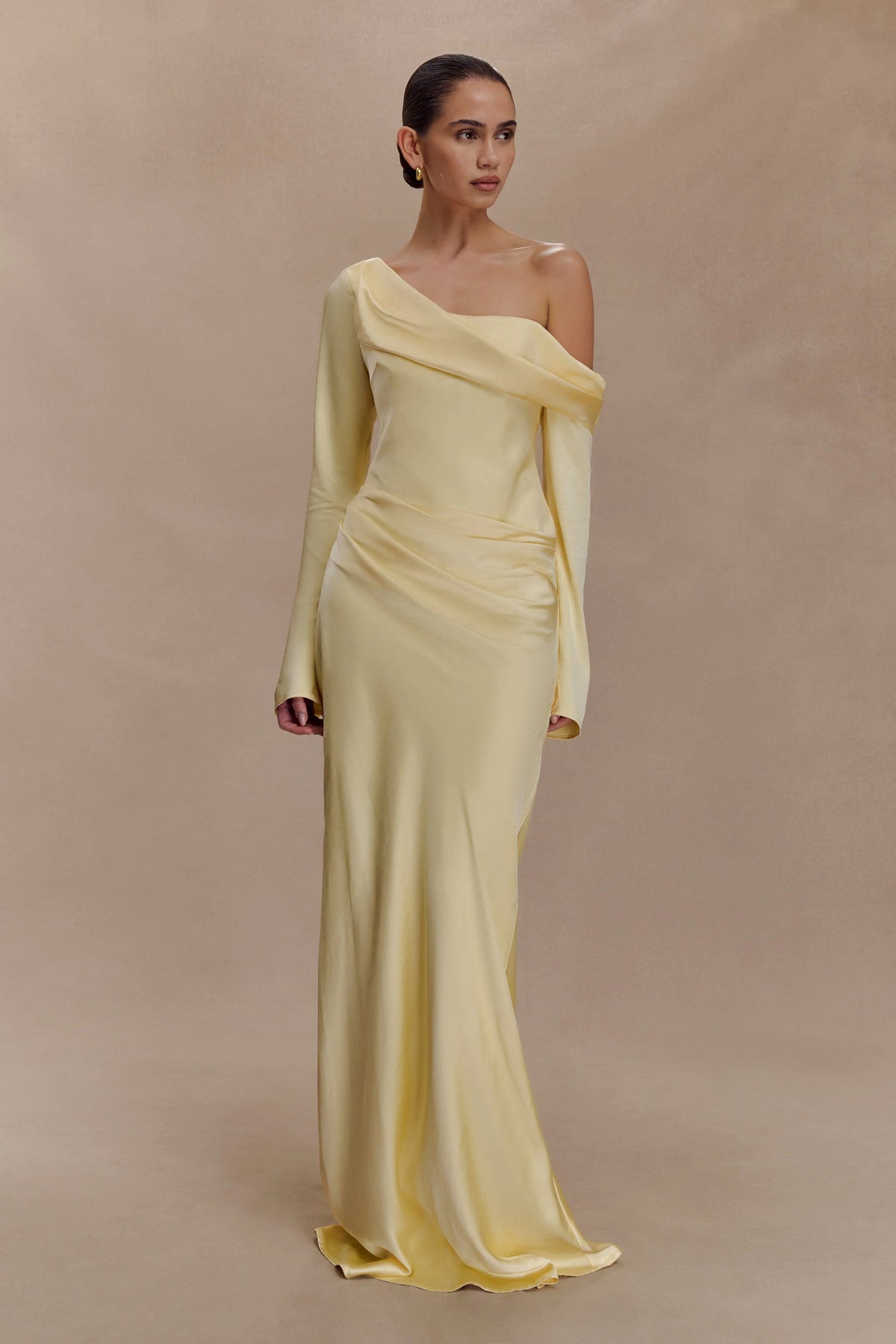 Iris Long Sleeve Satin Maxi Dress - Lemon