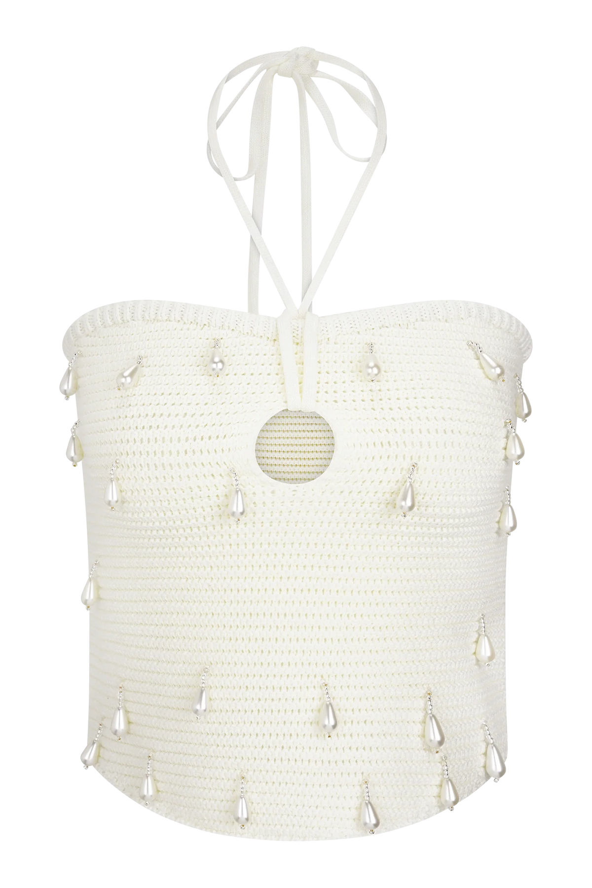 Aletta Knit Pearl Halter Top - Ivory