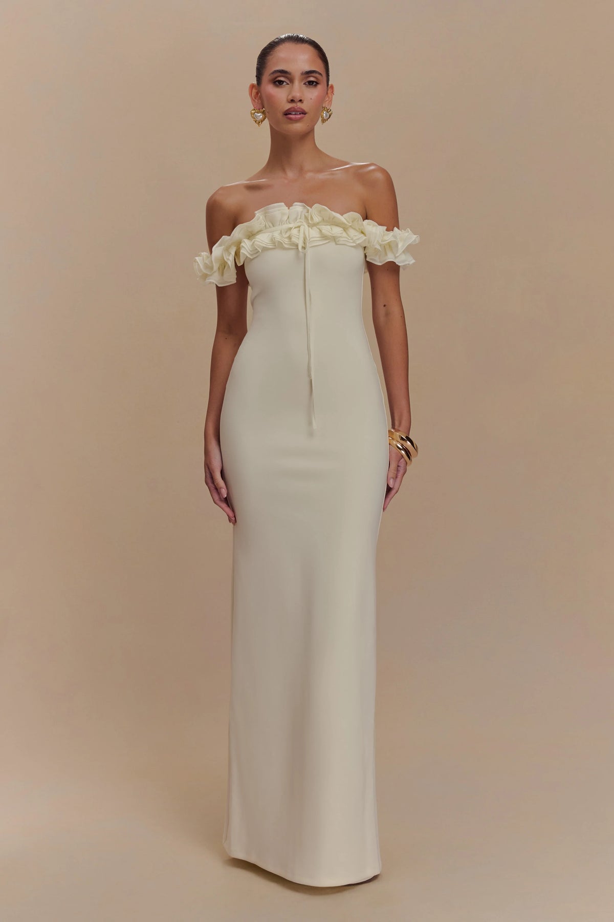Nova Ruffle Off Shoulder Maxi Dress - Ivory