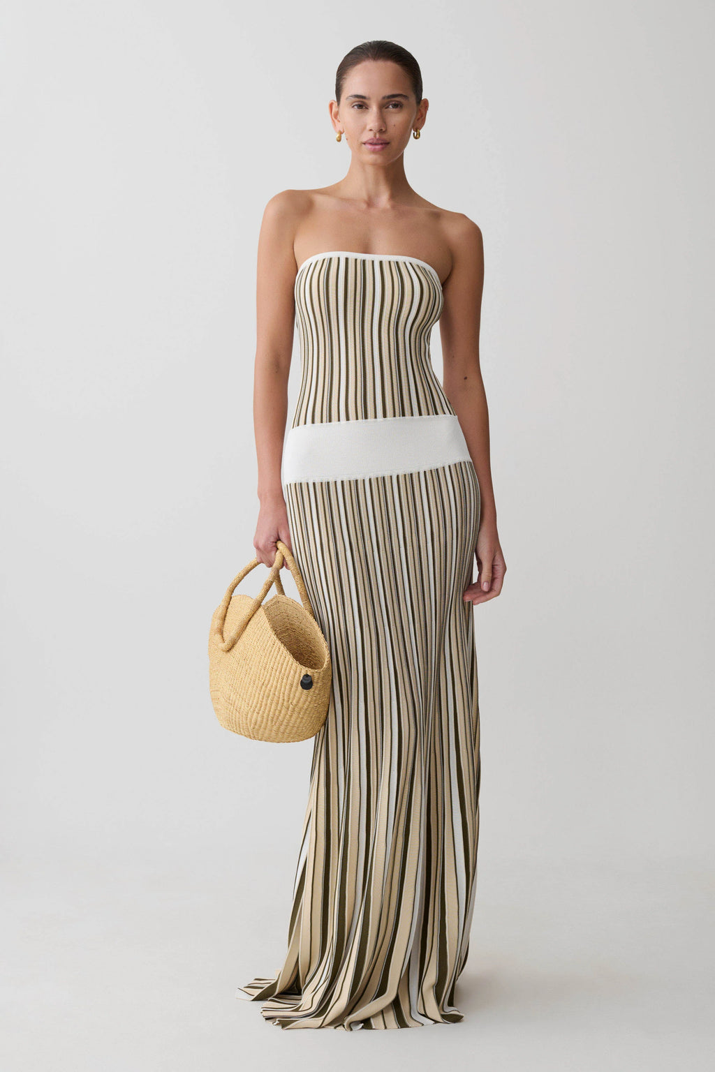 Joyce Stripe Maxi Knit Dress - Khaki/Ivory