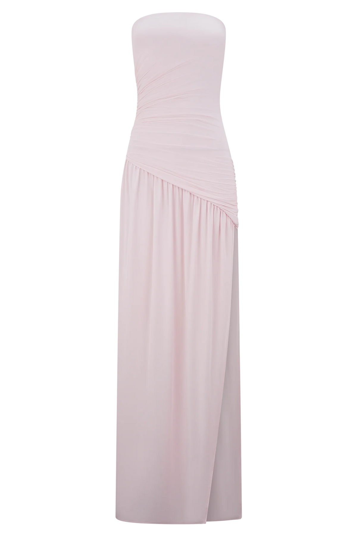 Bex Strapless Slinky Maxi Dress With Split - Pale Pink