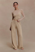 Frannie Gathered Silk Blend Knit Pants - Sand