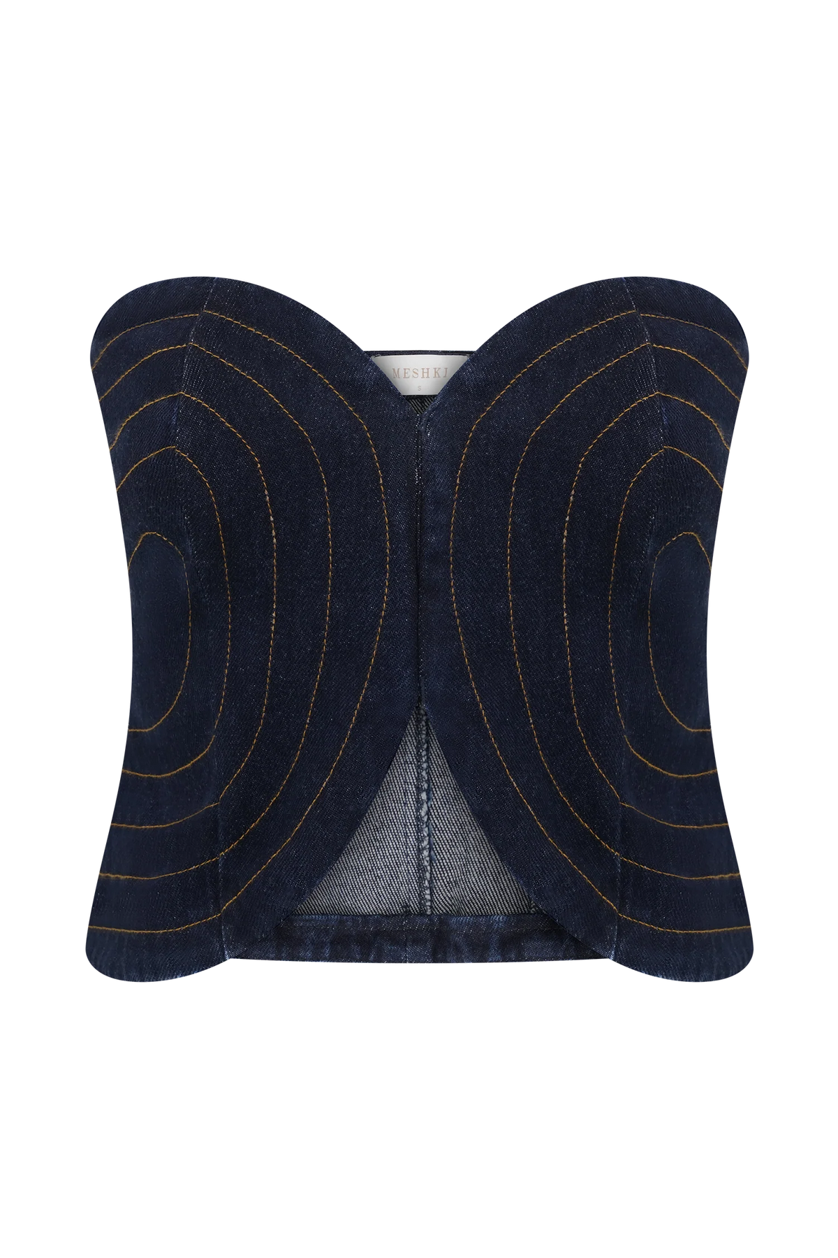 Tully Strapless Topstitch Denim Top - Indigo Blue