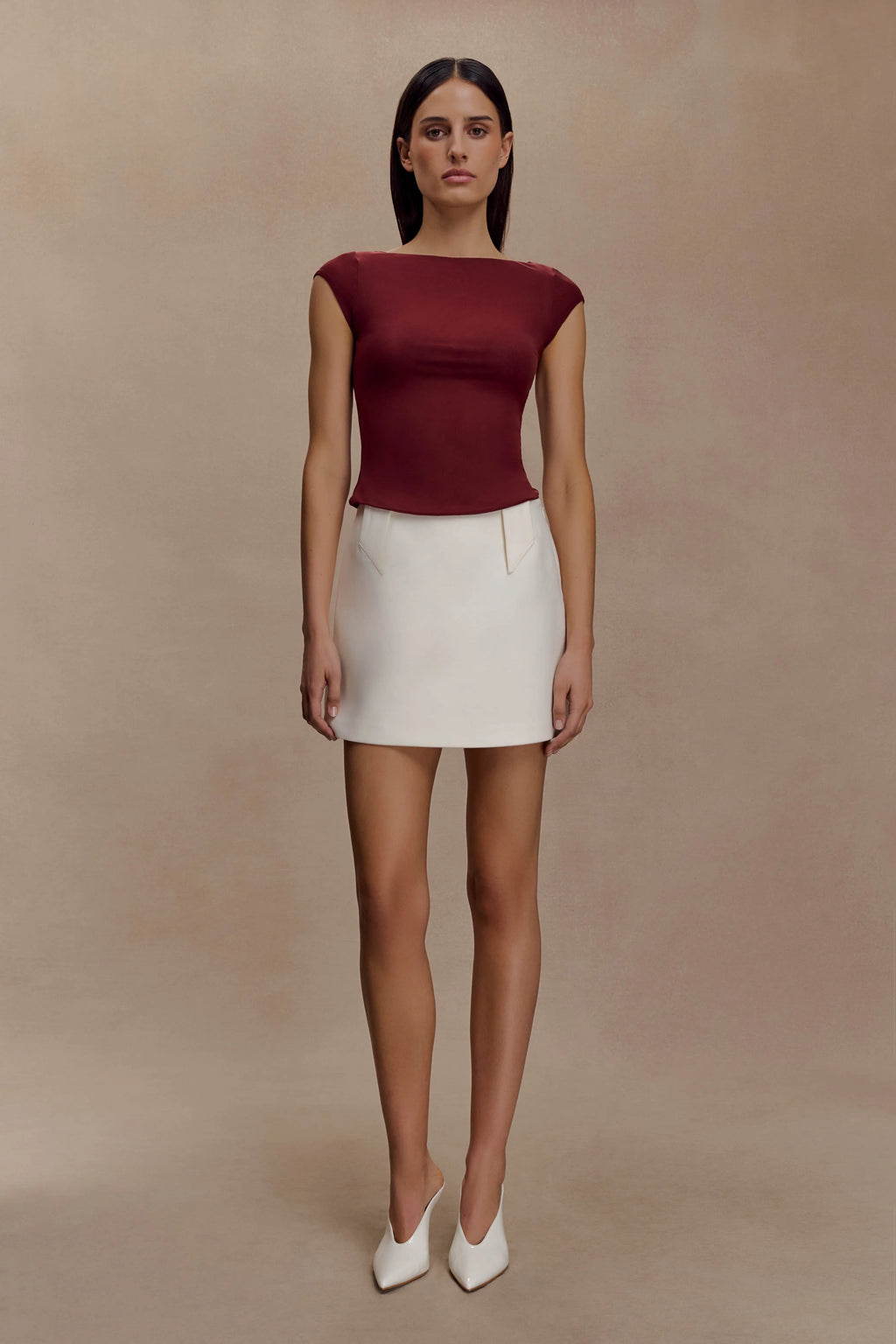 Romana Short Sleeve Mesh Top - Burgundy