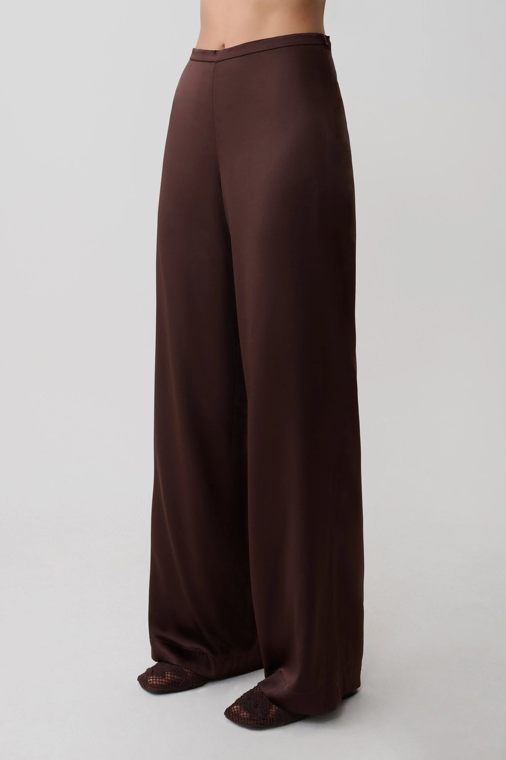 Kayla Silk Blend Straight Leg Pants - Dark Chocolate