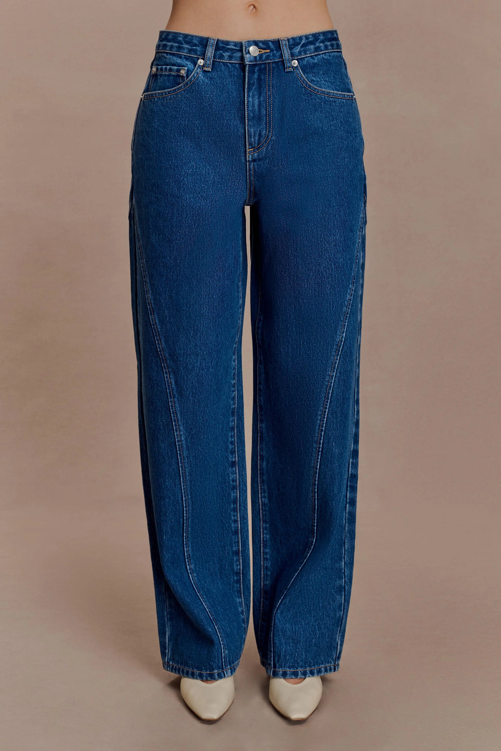 Georgette Mid Rise Paneled Denim Jeans - Dark Blue