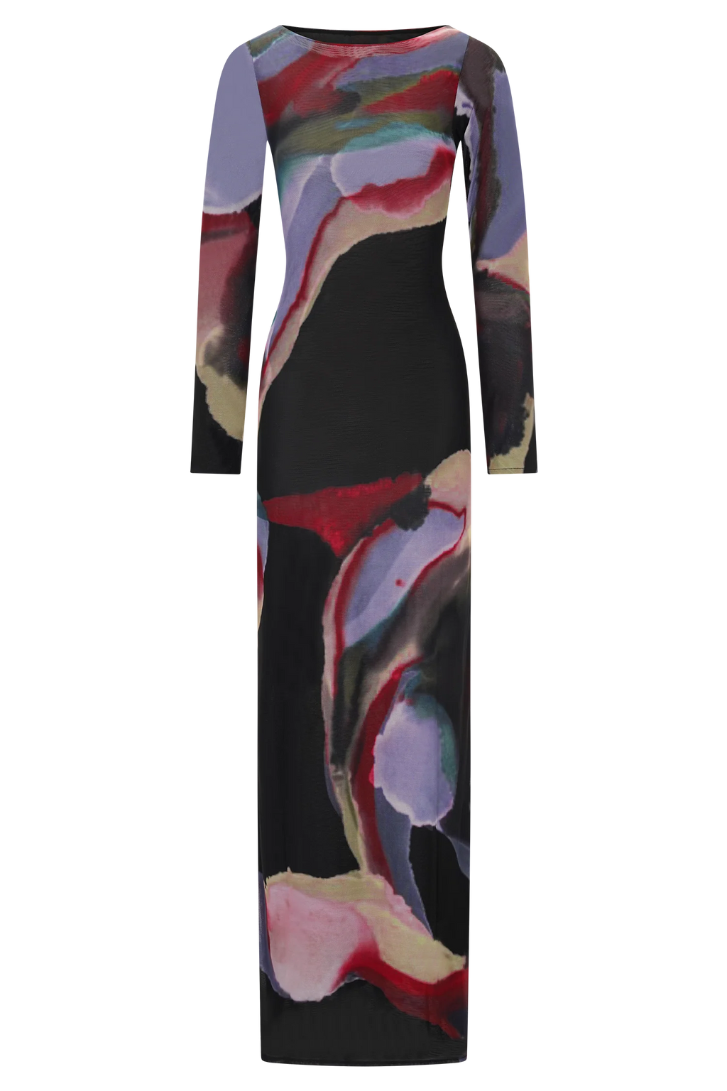 Soraya Long Sleeve Mesh Maxi Dress - Multi Fluid Reverie Print