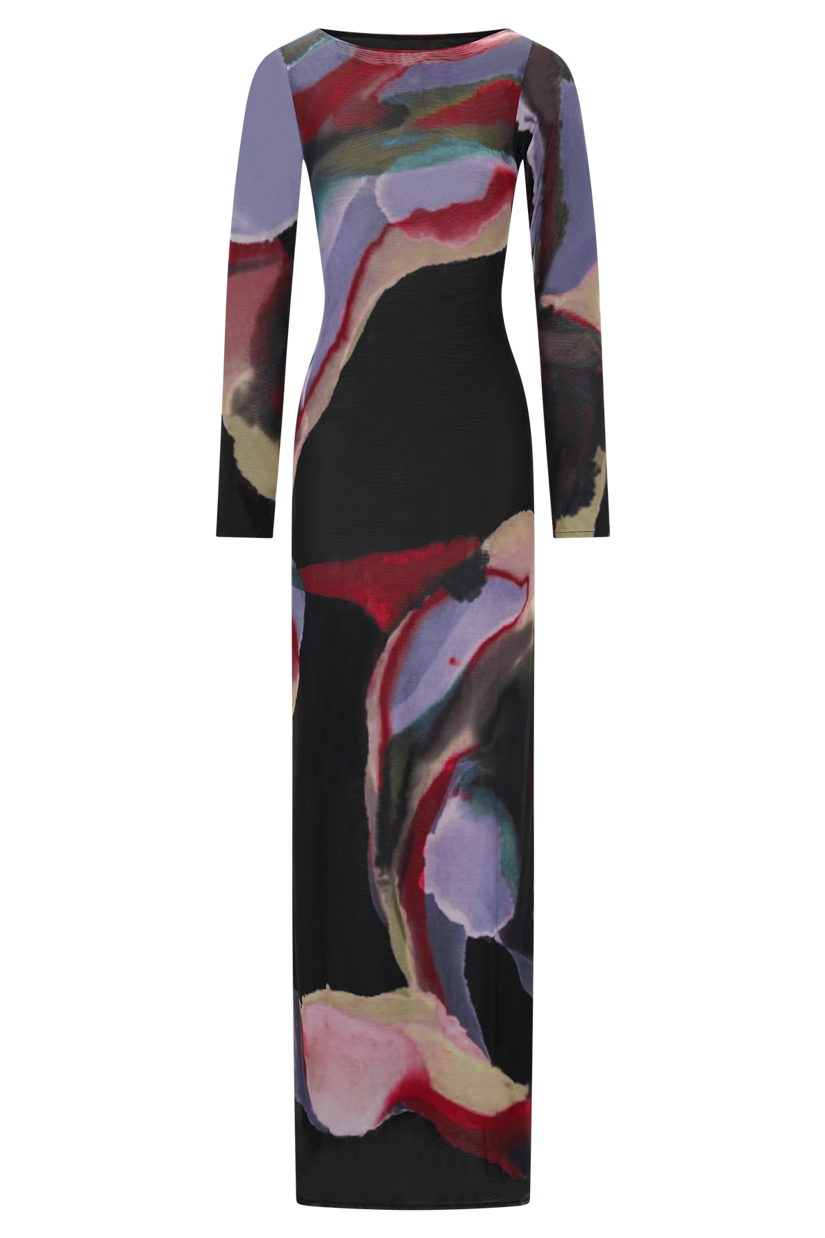 Soraya Long Sleeve Mesh Maxi Dress - Multi Fluid Reverie Print