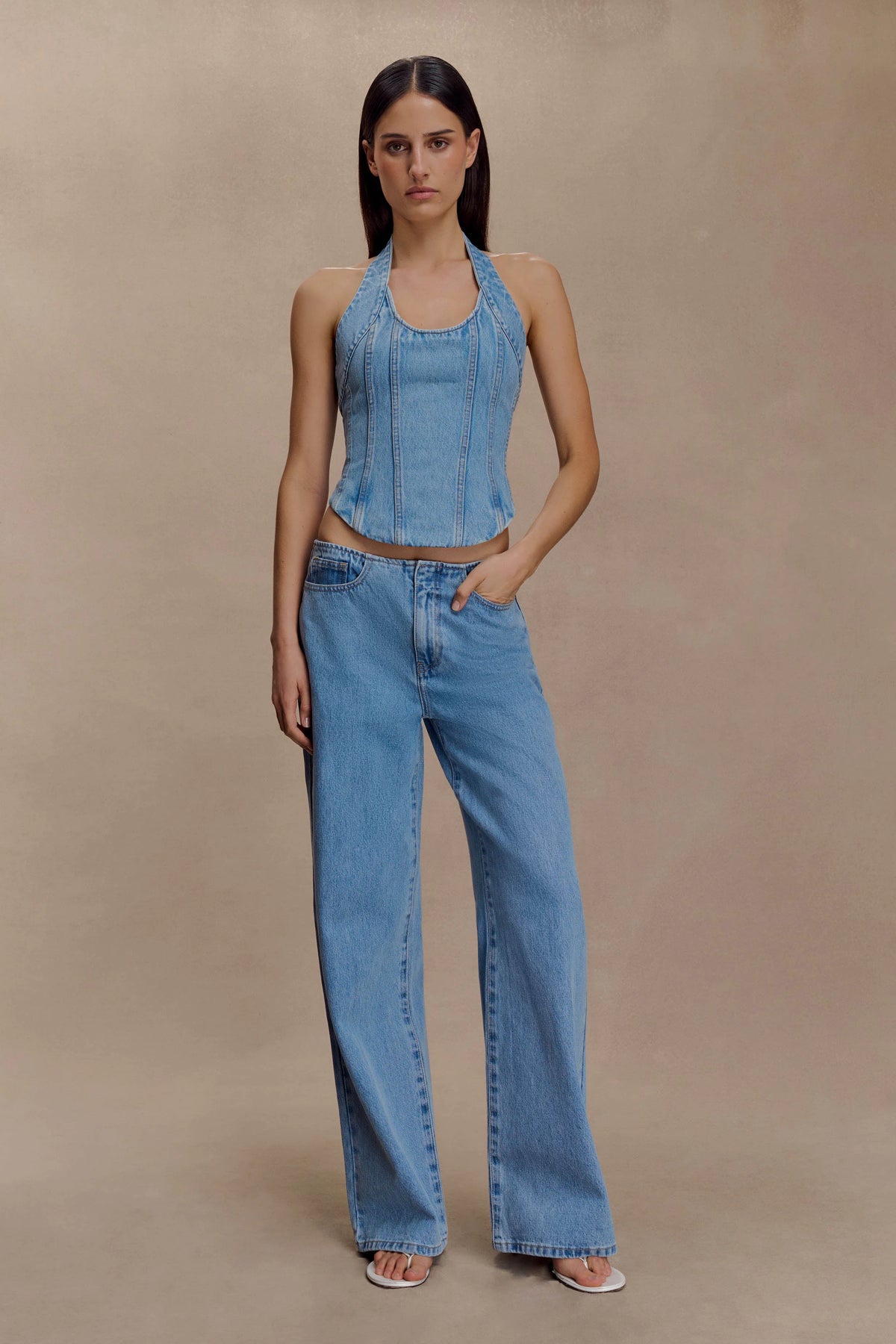 Meadow Denim Corset Halter Top - Classic Blue