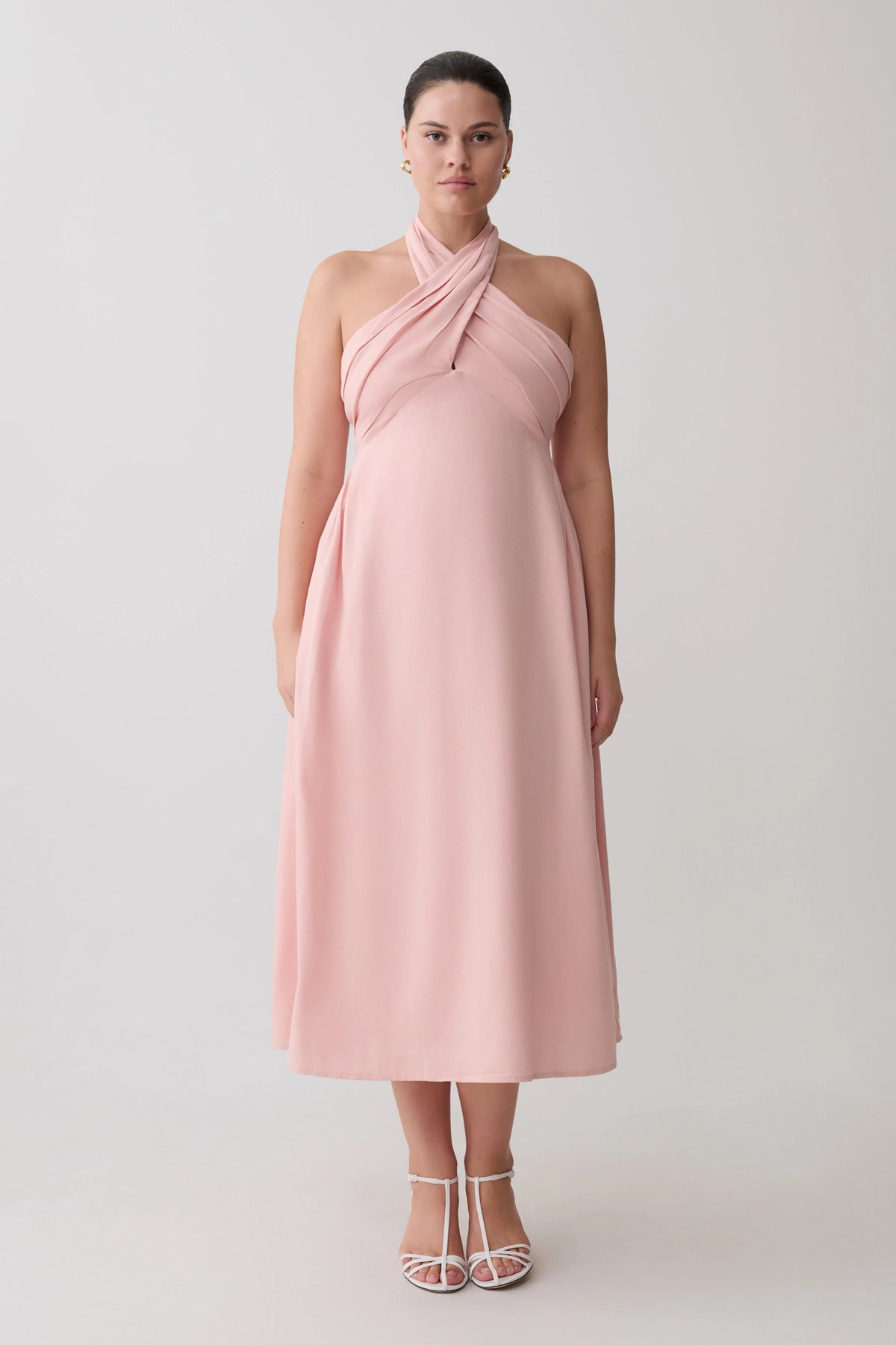 Rosie Linen Halter Midi Dress - Pink