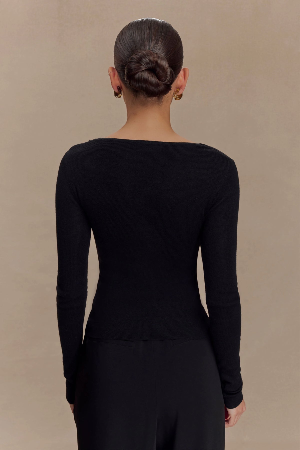 Culver Draped Twist Knit Top - Black