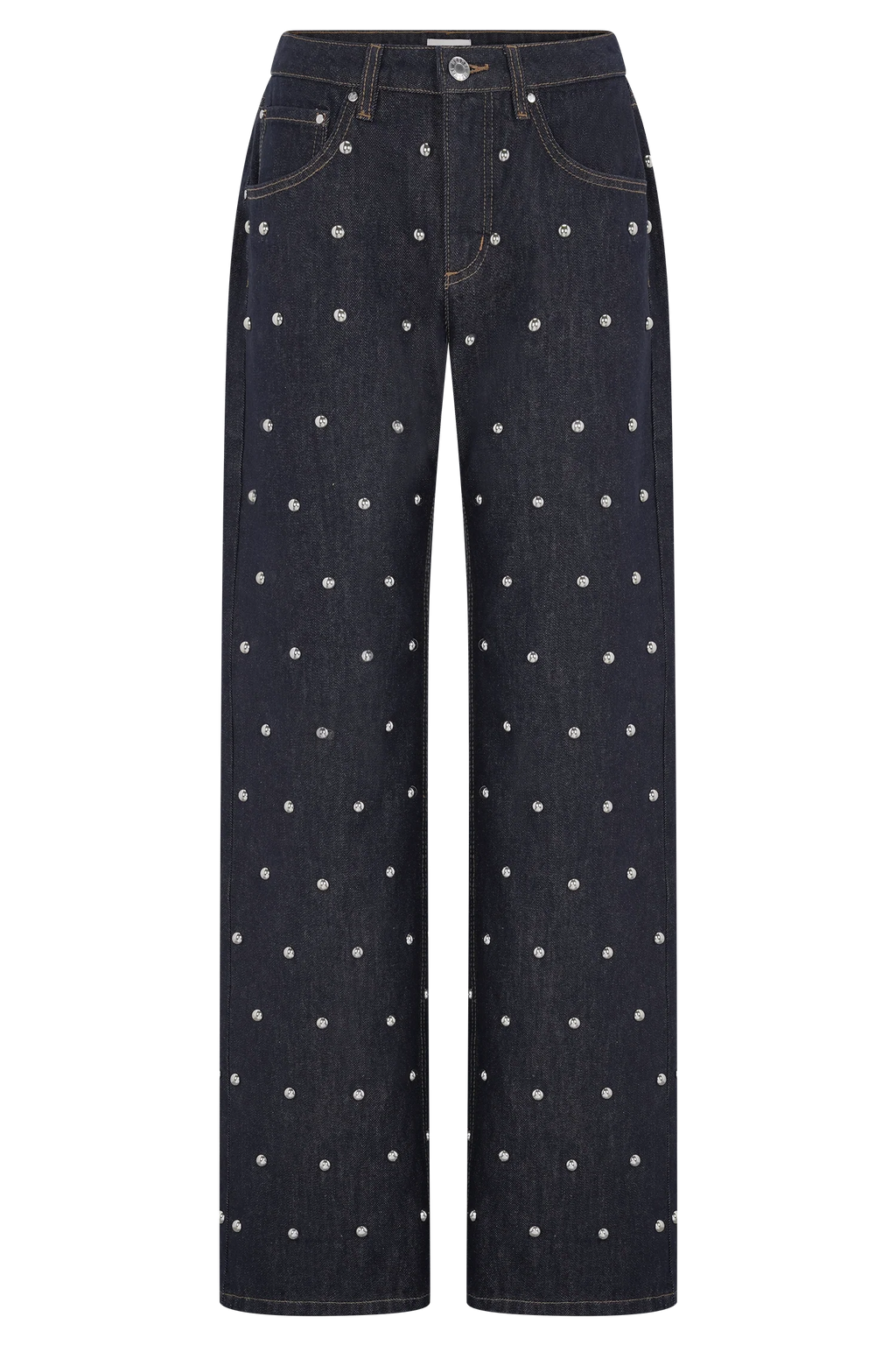 Alima Mid Rise Stud Denim Jeans - Washed Indigo Blue