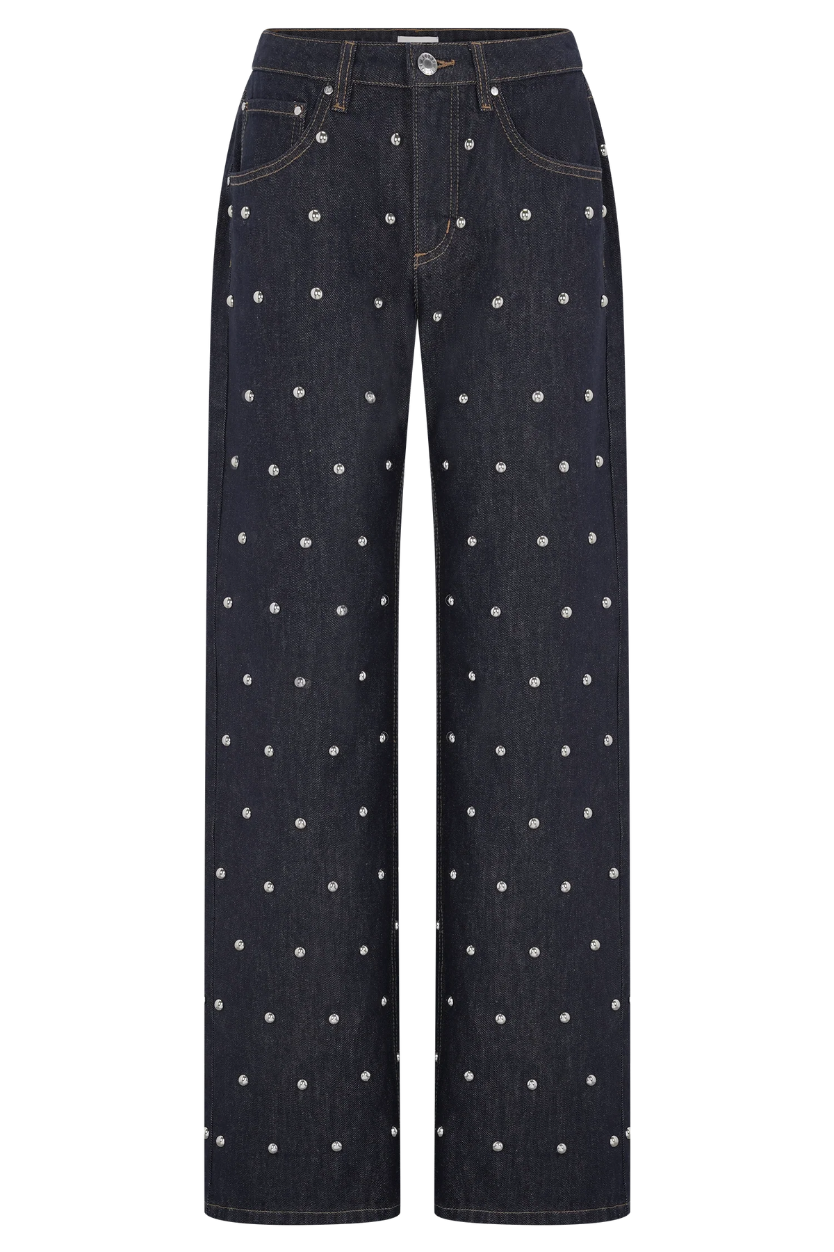 Alima Mid Rise Stud Denim Jeans - Washed Indigo Blue