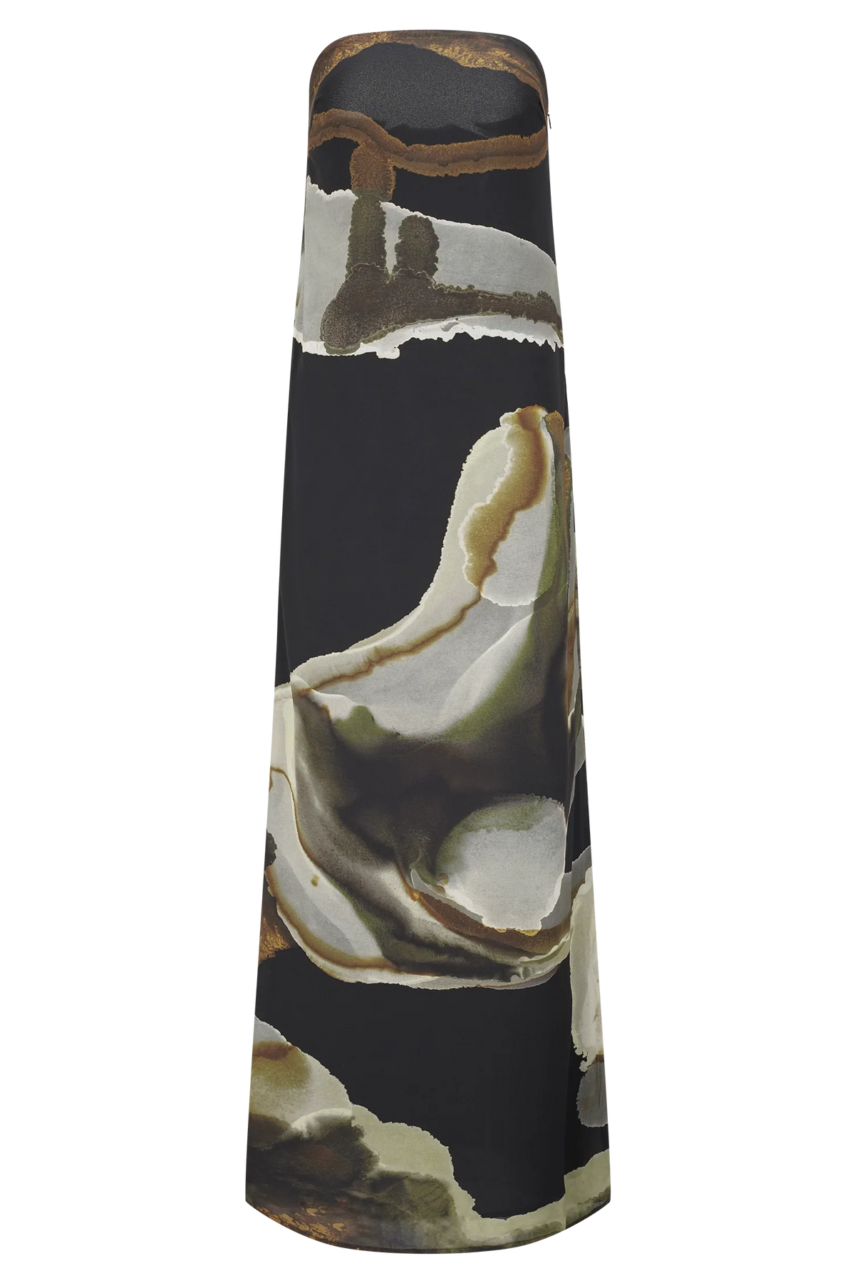 Amaya Strapless Chiffon Maxi Dress - Green Fluid Reverie Print