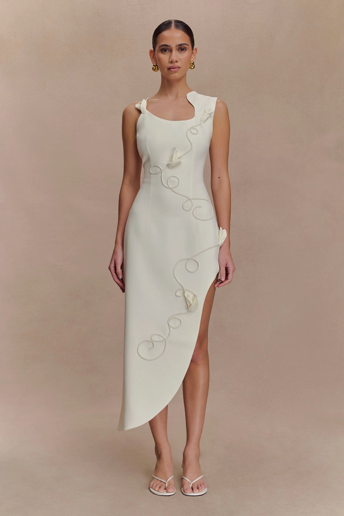 Virginia Suiting Embroidered Midi Dress - White