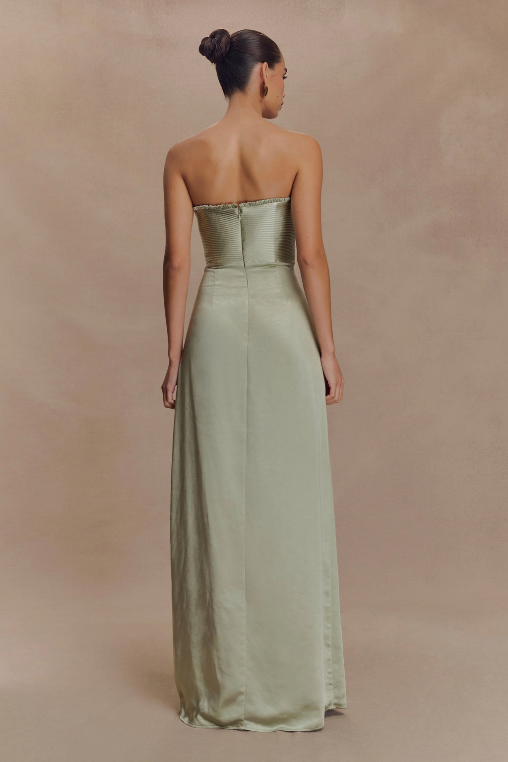 Larissa Satin Maxi Dress With Ruched Petals - Sage