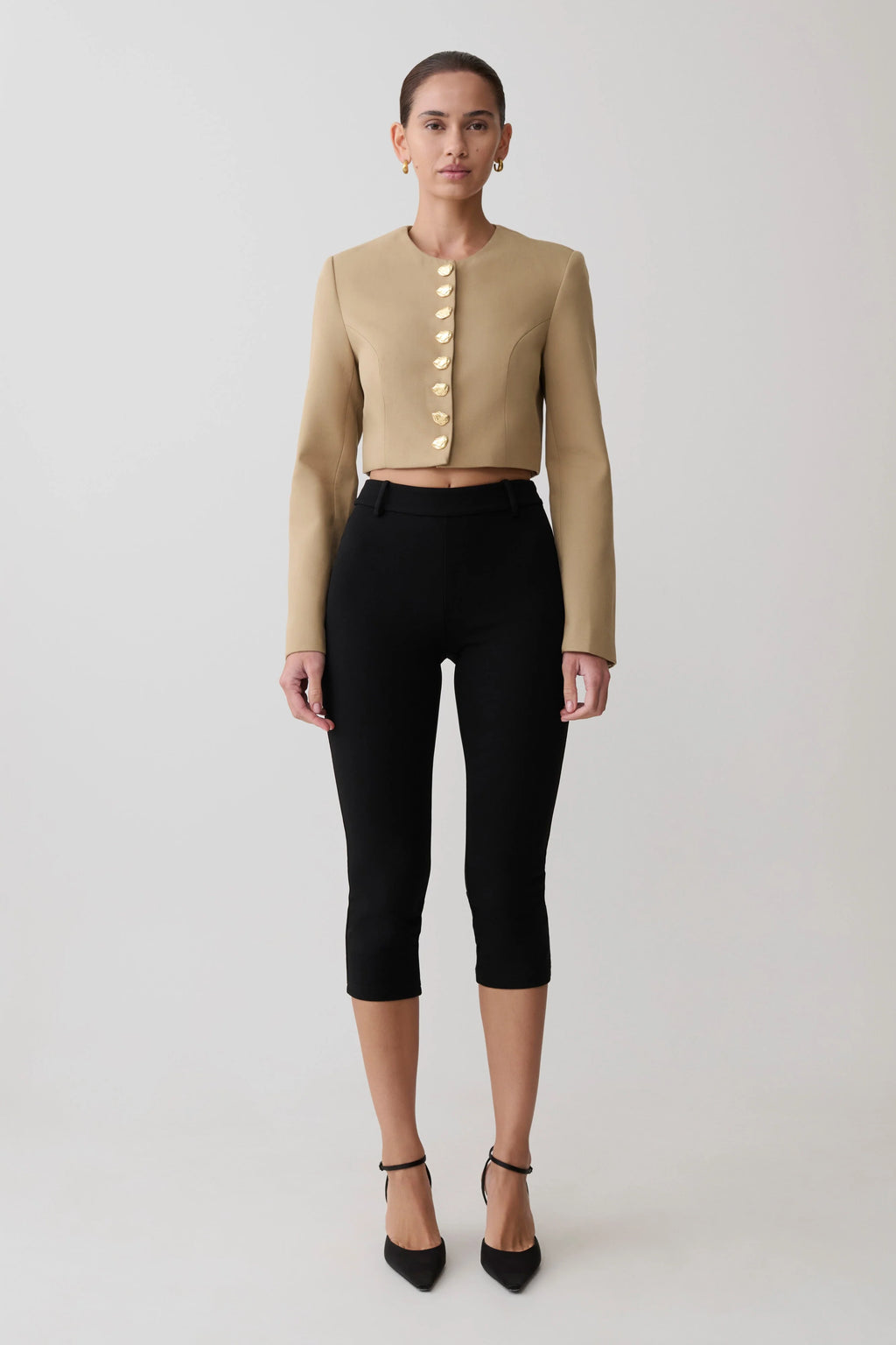 Marielle Button Up Cropped Jacket - Taupe