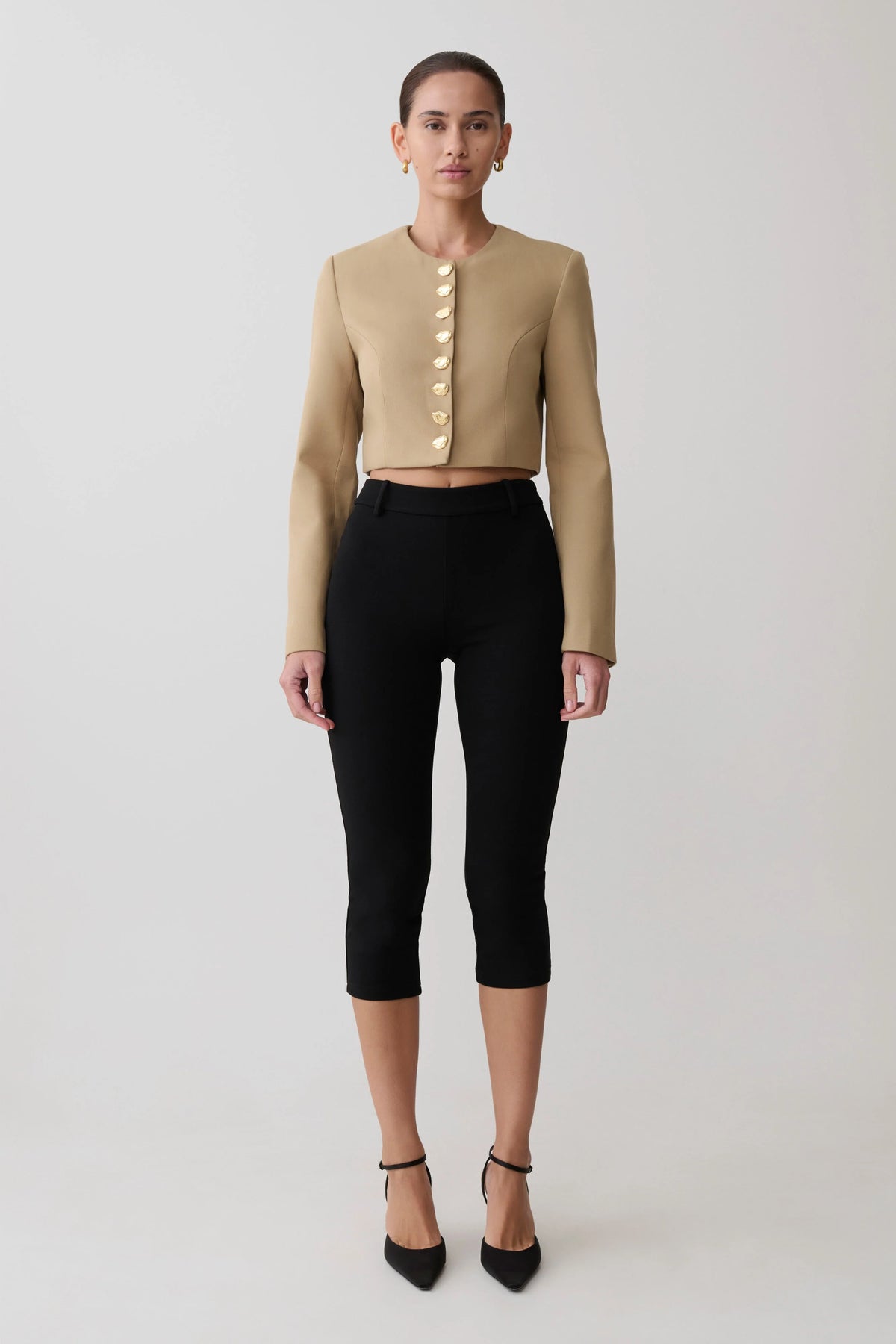Marielle Button Up Cropped Jacket - Taupe