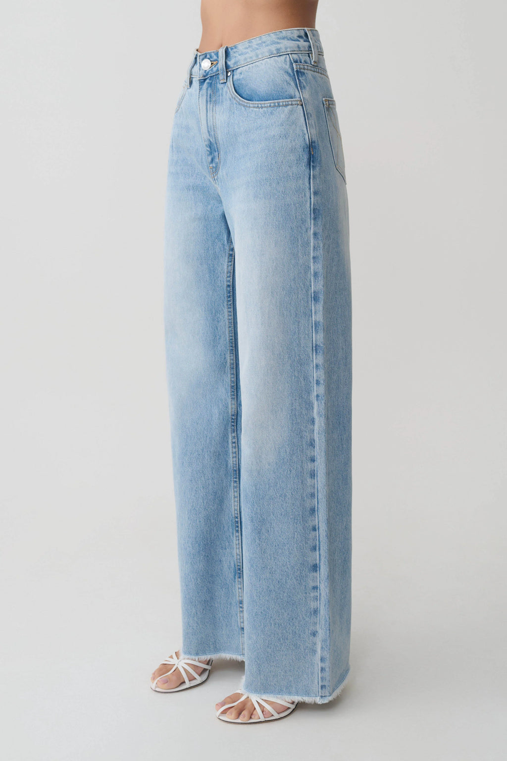 Sebastian Straight Leg Denim Jeans With Fray Hem - Washed Light Blue