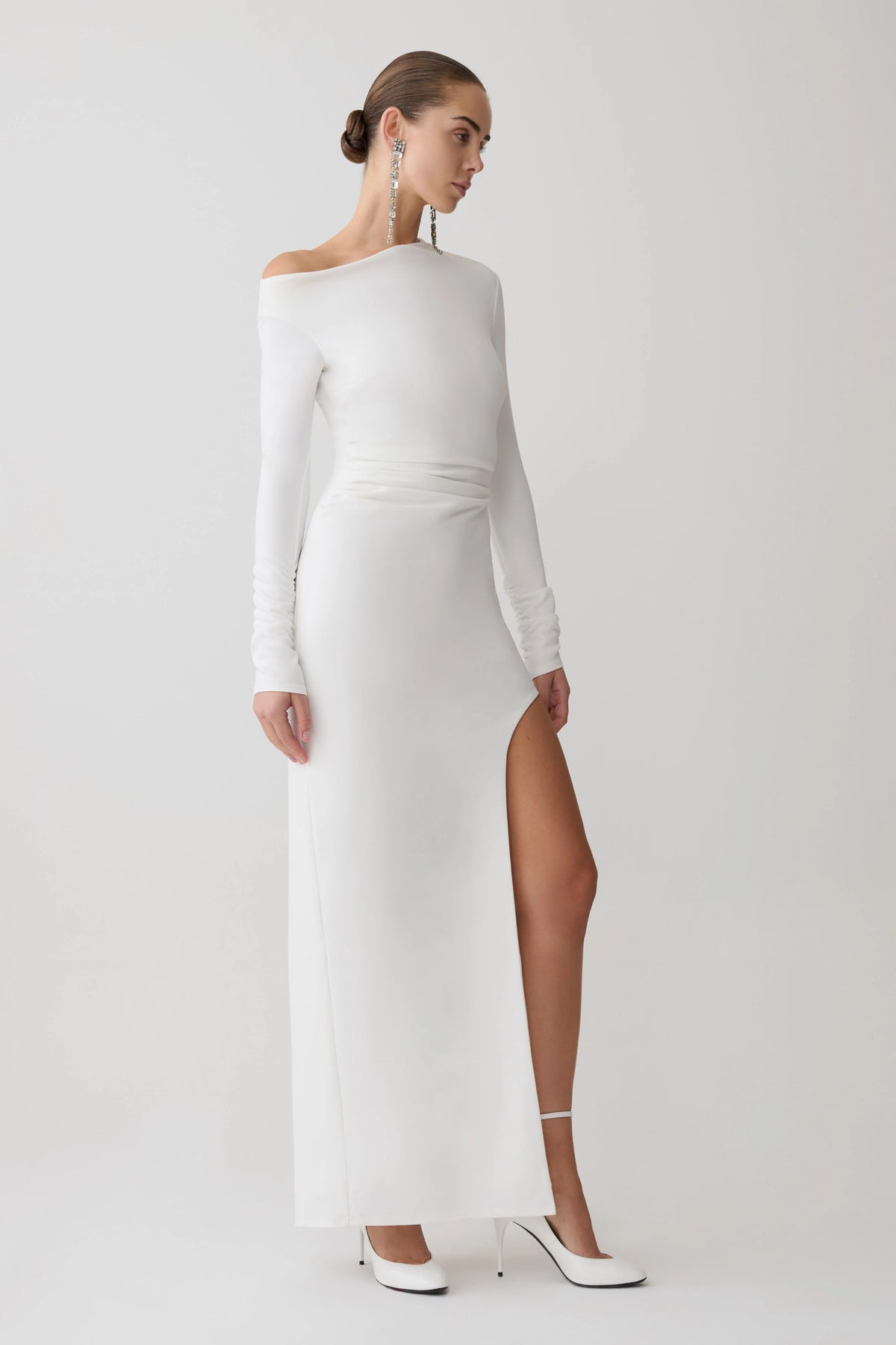 Thalyn Crepe Maxi Dress With Split - White