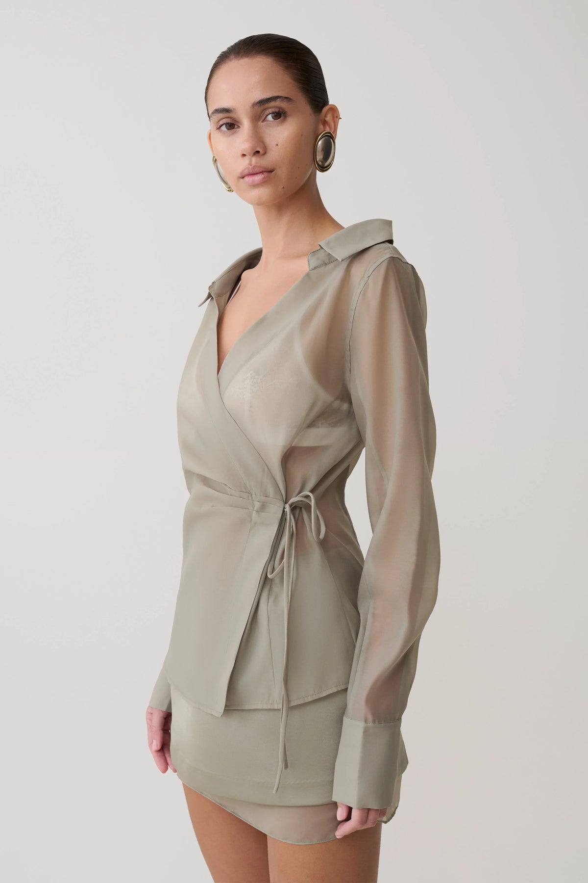 Frankie Organza Cross Over Shirt - Smoke