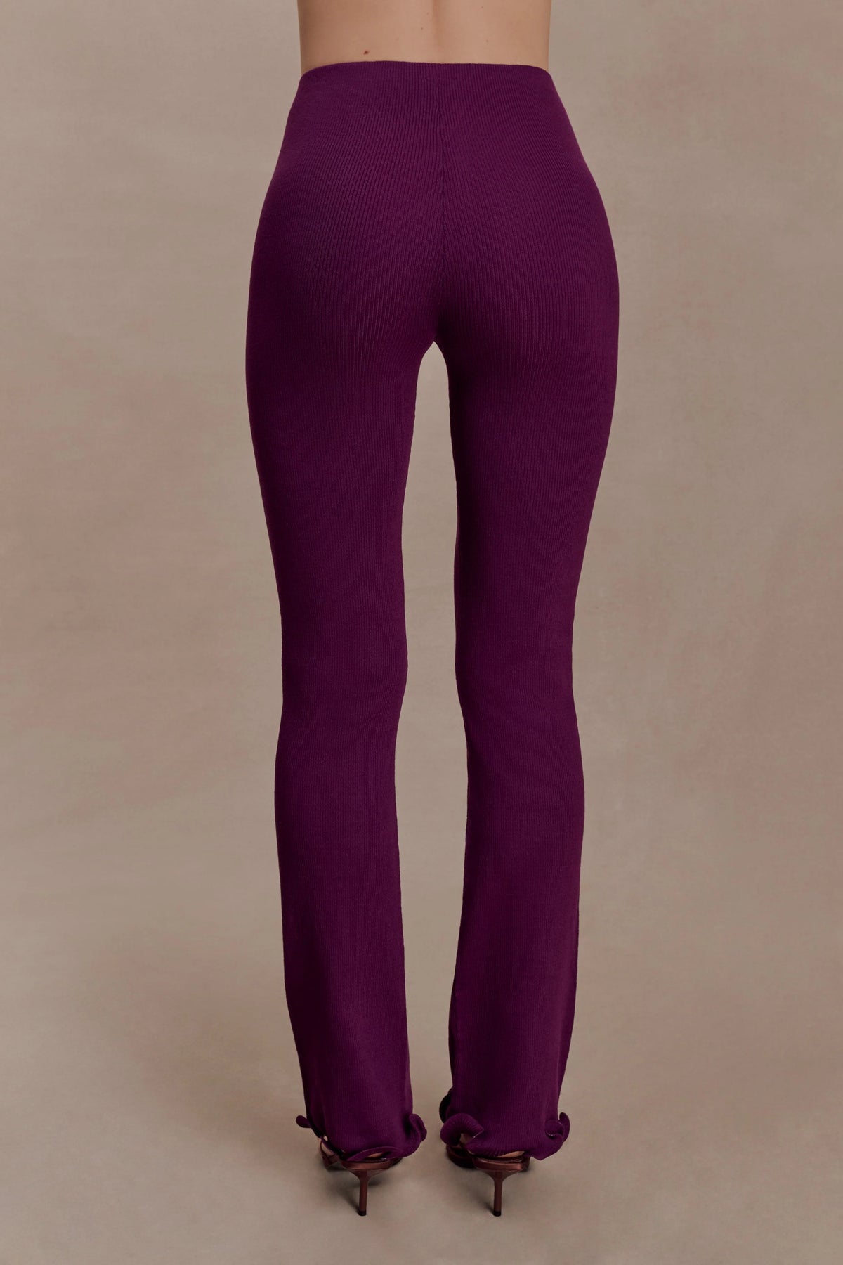 Diya Ribbed High Waisted Pants With Wire Hem - Plum