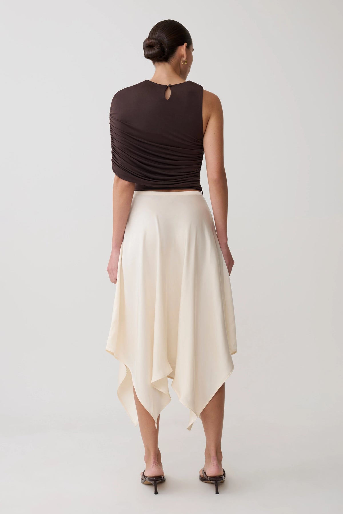 Adrienne One Shoulder Slinky Top - Chocolate
