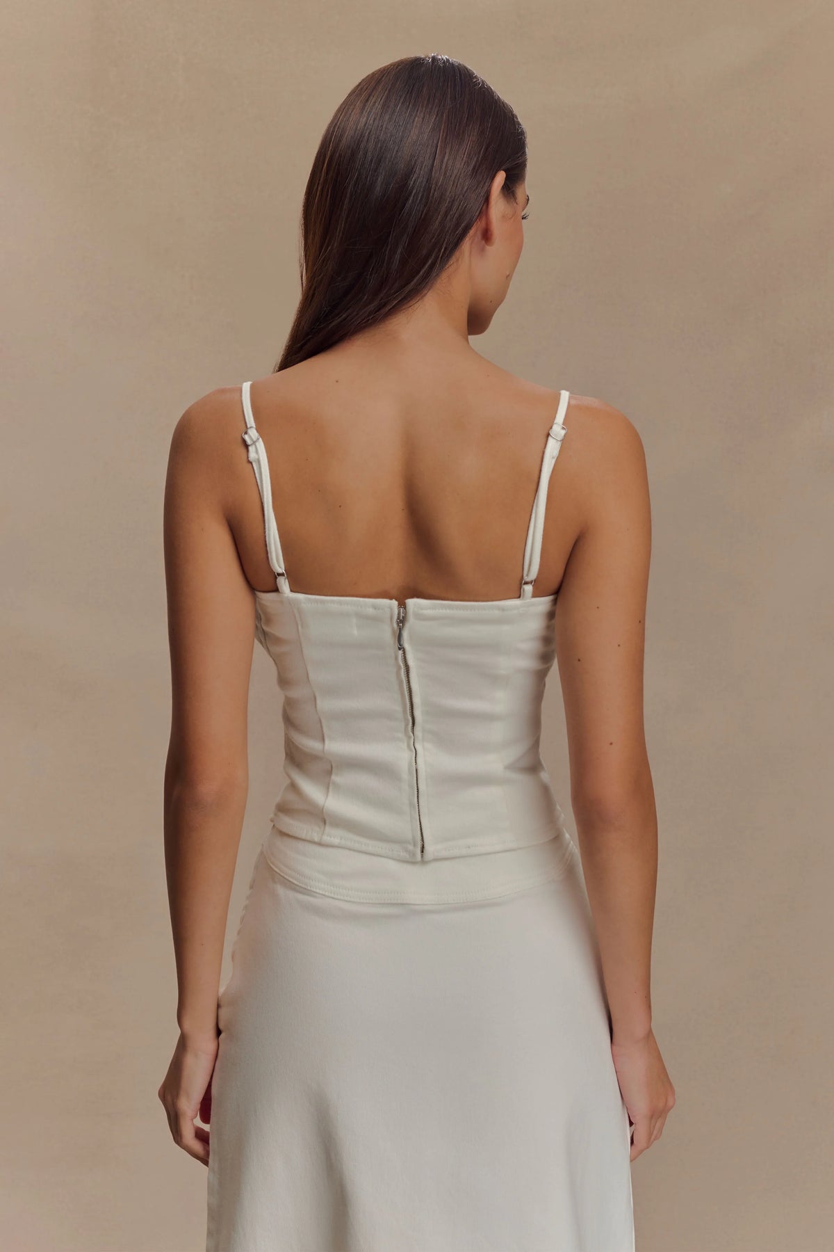 Cecilia Denim Frill Corset - White