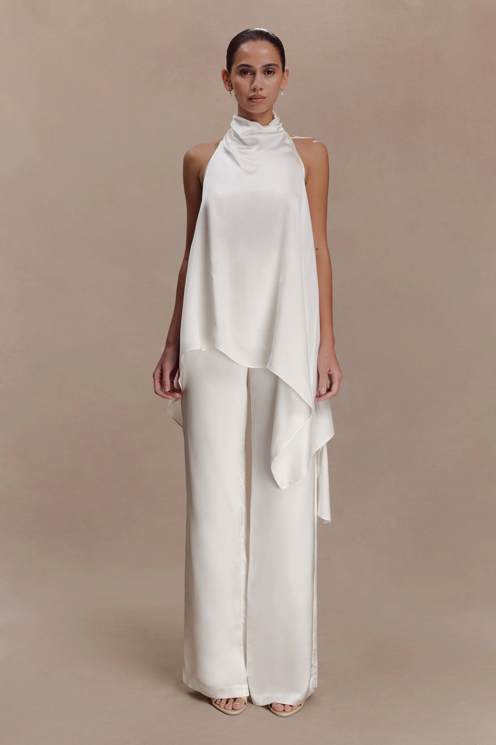 Sydney Straight Leg Satin Pants - Ivory