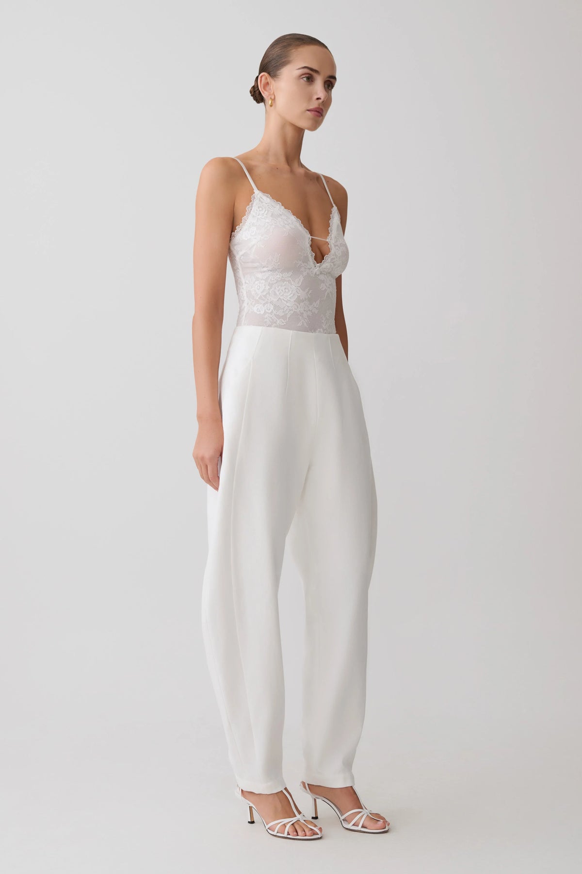 Jasper Sheer Plunge Lace Bodysuit - Ivory