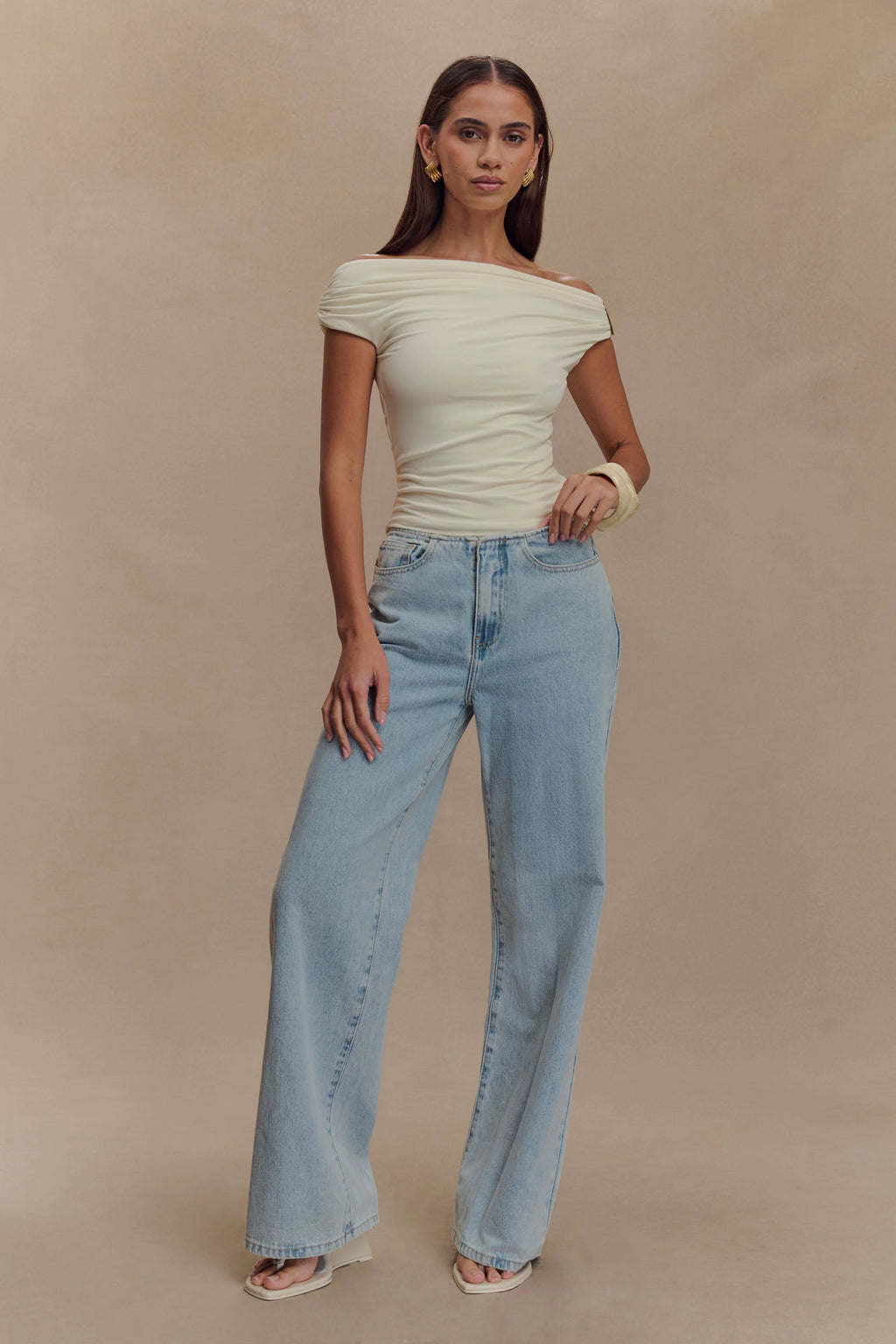 Kinsley Slinky Top With Hardware - Ivory
