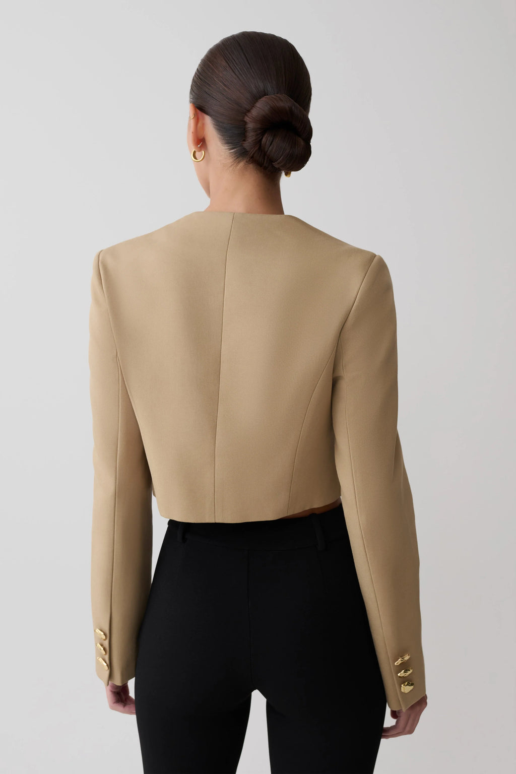 Marielle Button Up Cropped Jacket - Taupe