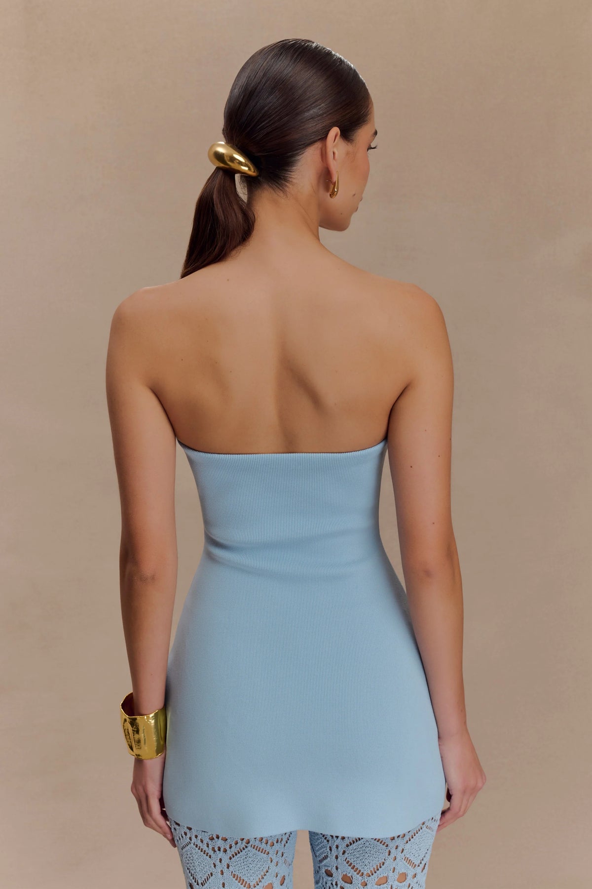 Anette Bandage Knit Strapless Top - Sky Blue