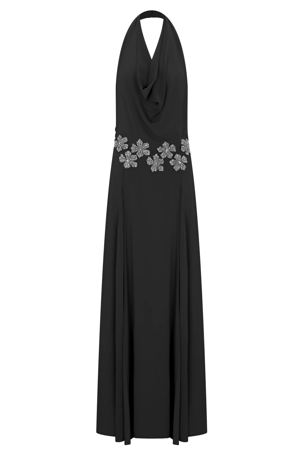Santal Floral Chiffon Halter Maxi Dress - Black