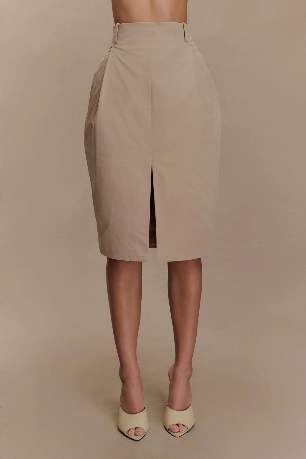 Vera Twill Split Front Midi Skirt - Camel