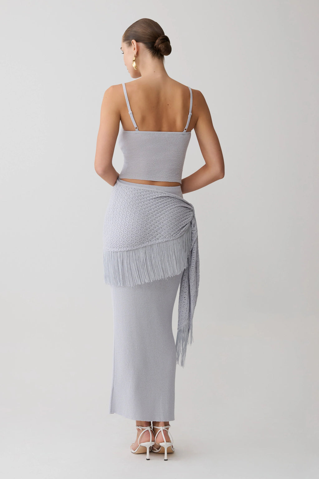 Jaytee Knit Maxi Skirt With Fringe Tie - Sky Blue