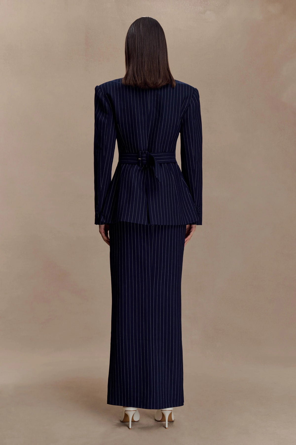 Cassie Column Maxi Skirt - Navy Pinstripe