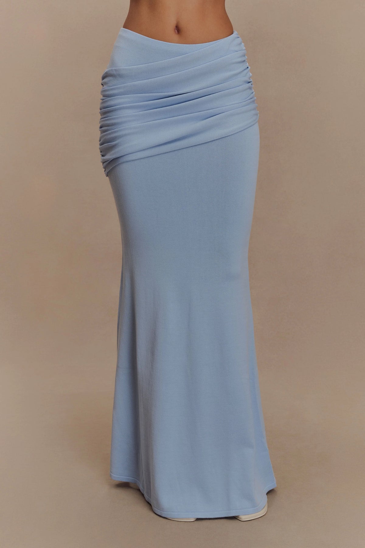Irene Gathered Knit Maxi Skirt - Blue