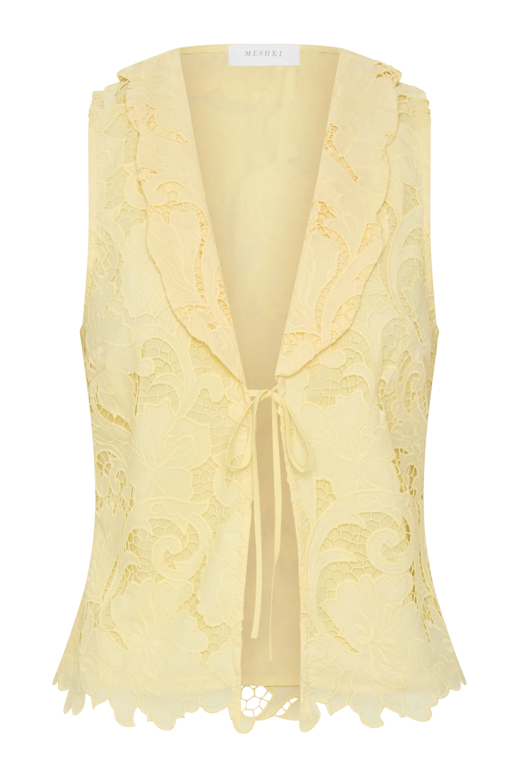 Tessa Broderie Tie Front Sleeveless Top - Lemon