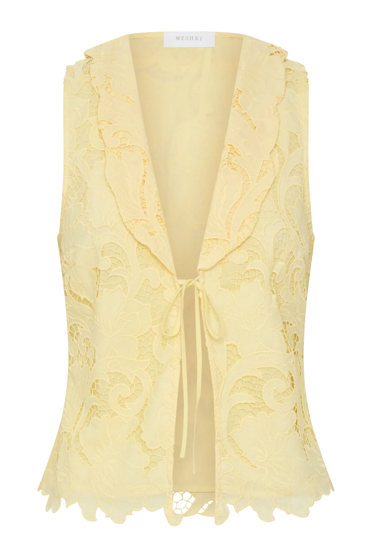 Tessa Broderie Tie Front Sleeveless Top - Lemon
