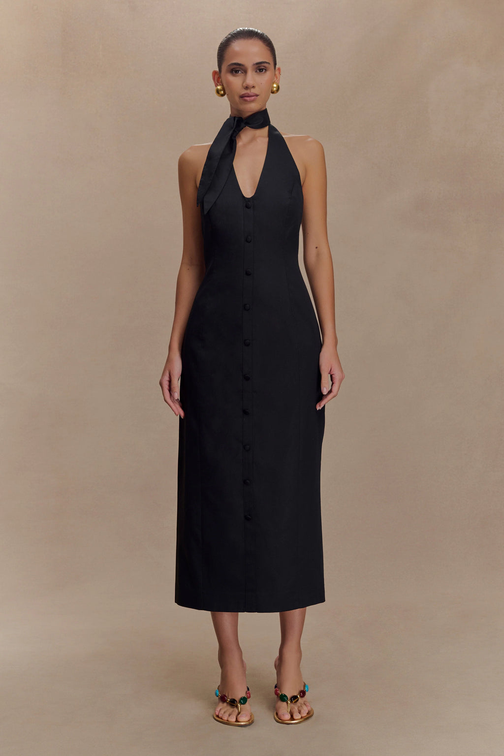 Simona Halter Neck Midi Dress - Black