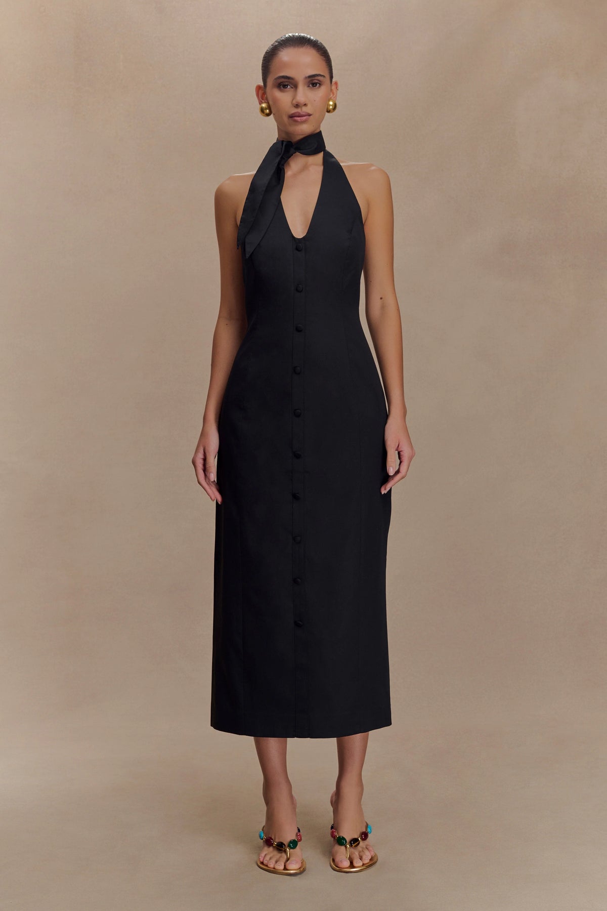 Simona Halter Neck Midi Dress - Black