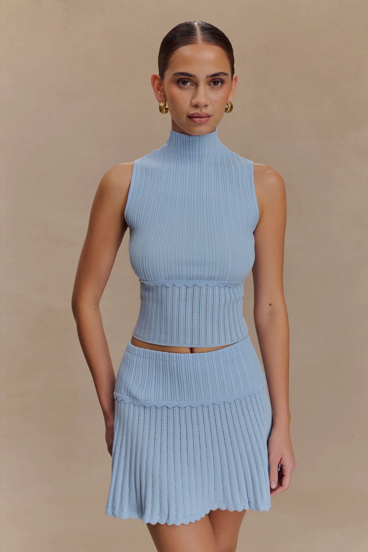 Indy Pointelle Knit Mini Skirt - Cornflower Blue
