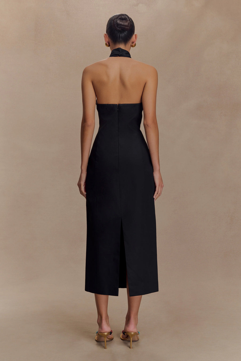 Simona Halter Neck Midi Dress - Black