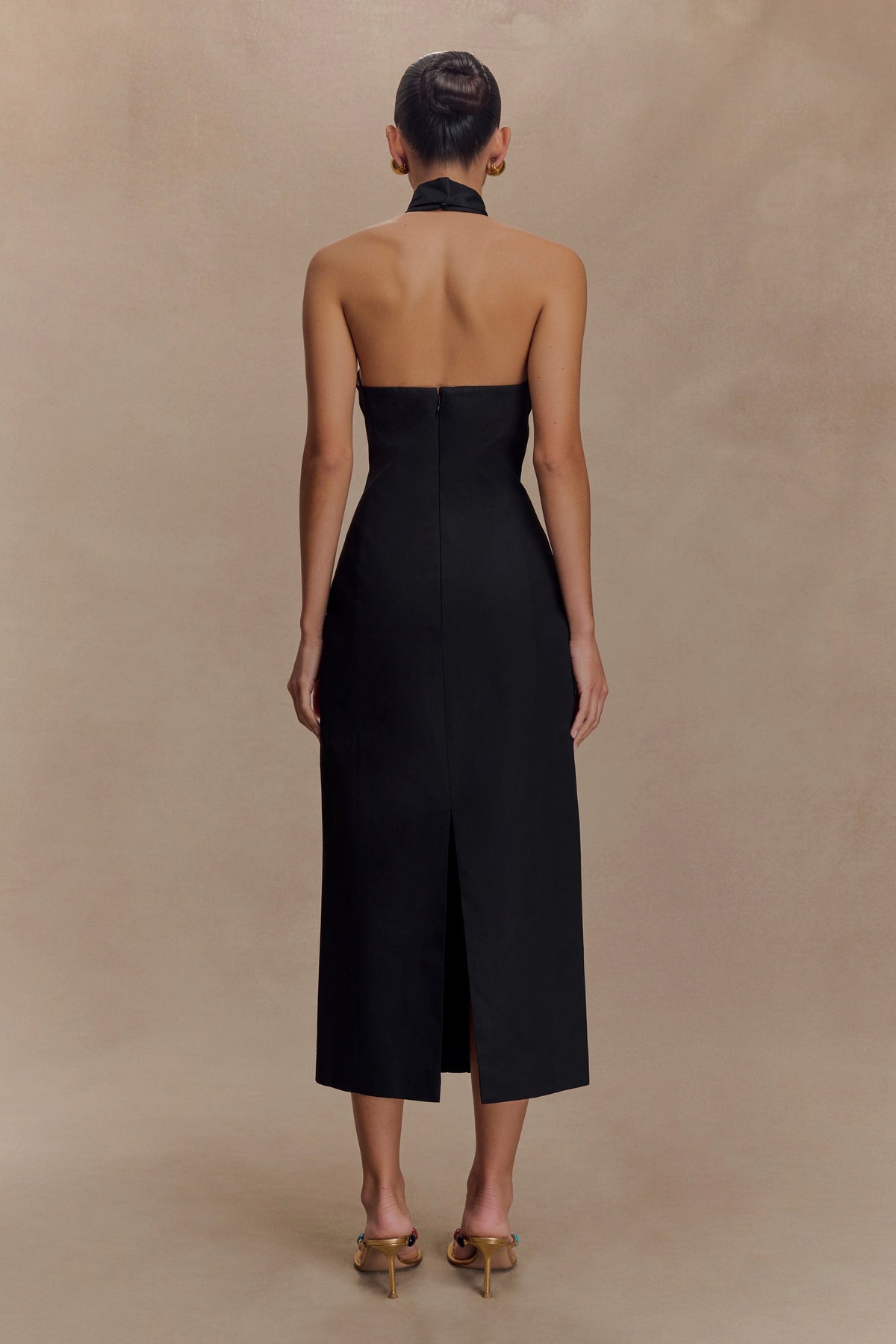 Simona Halter Neck Midi Dress - Black