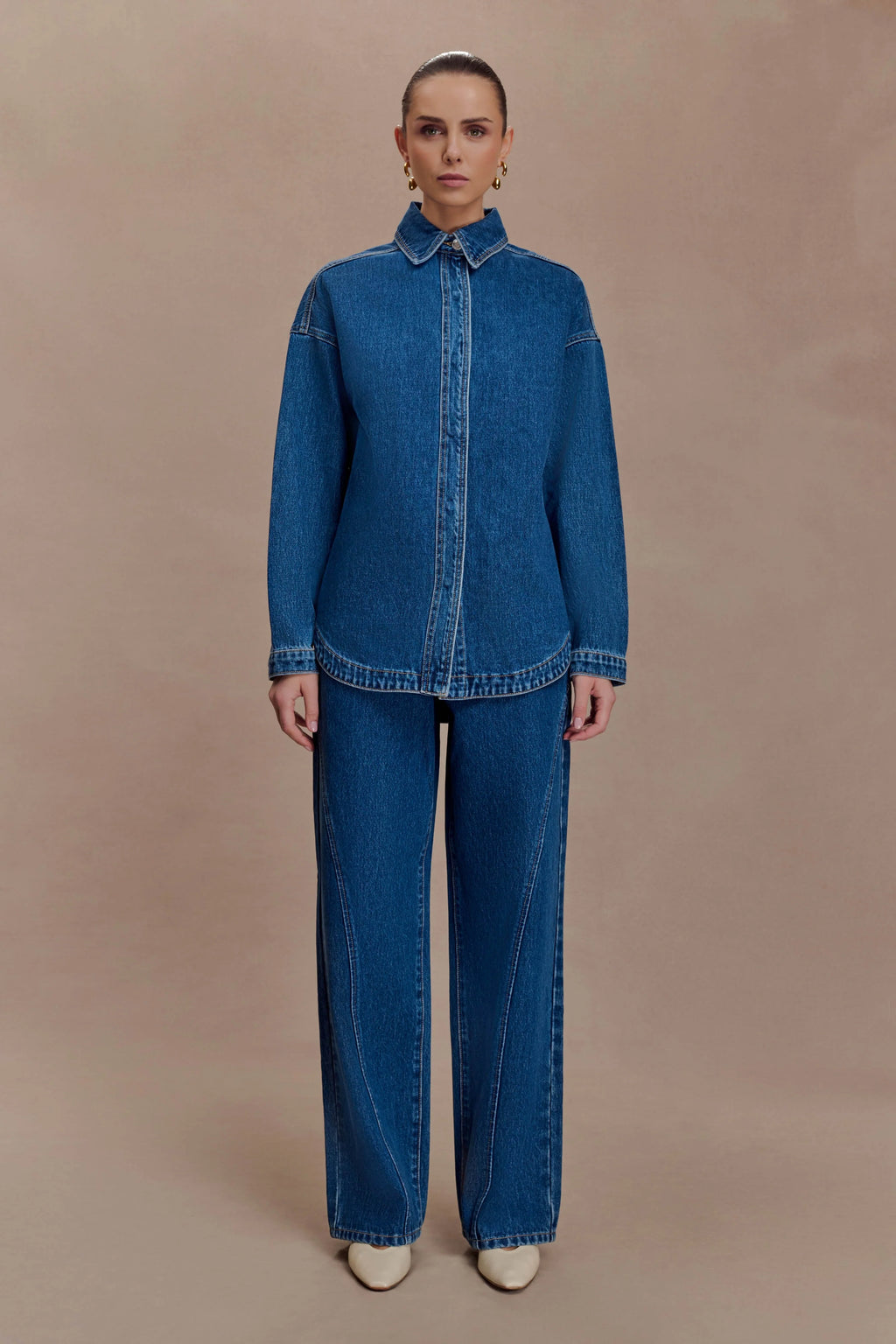 Georgette Mid Rise Paneled Denim Jeans - Dark Blue
