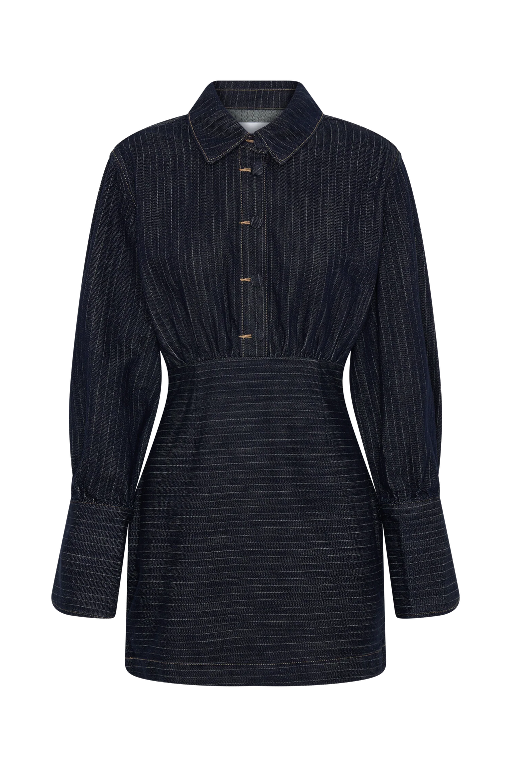 Zarah Denim Long Sleeve Mini Dress - Indigo Pinstripe