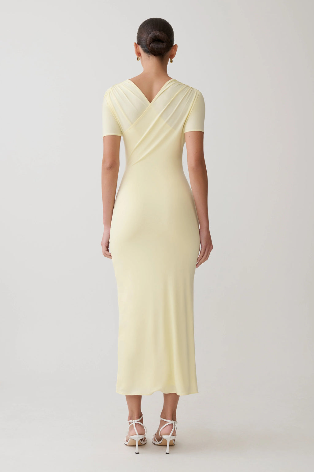 Junie Cross-Over Neck Slinky Maxi Dress - Lemon