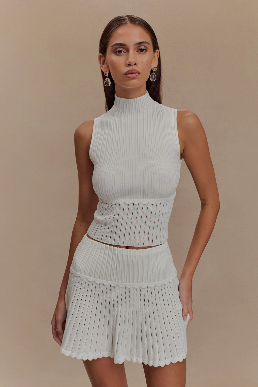 Indy Pointelle Knit Mini Skirt - Ivory